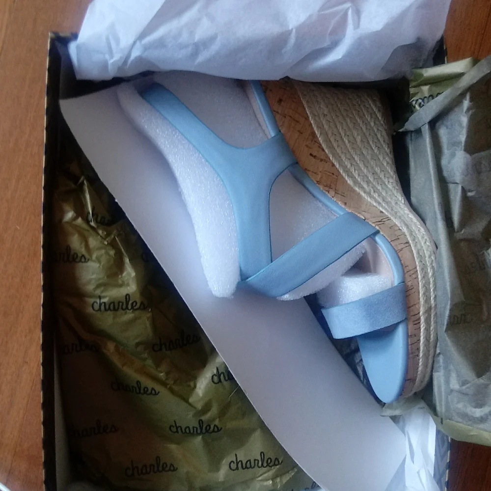 ❇ NIB ❇ Charles by Charles David Muted Blue Layne Espadrille Wedges, Size 8.5 - Picture 4 of 14